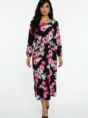 LuLaRoe Black Maxi Dress with Pink Floral Print